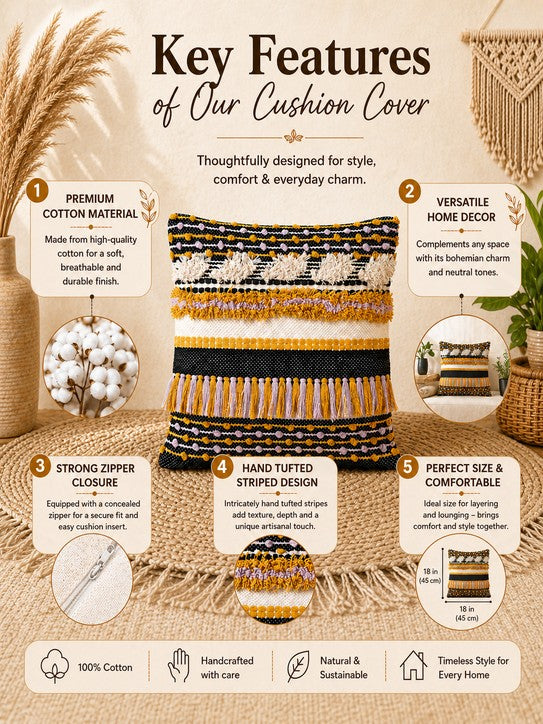 Home Ecstasy Boho Cushion Covers (Pack of 5), 18" x 18"