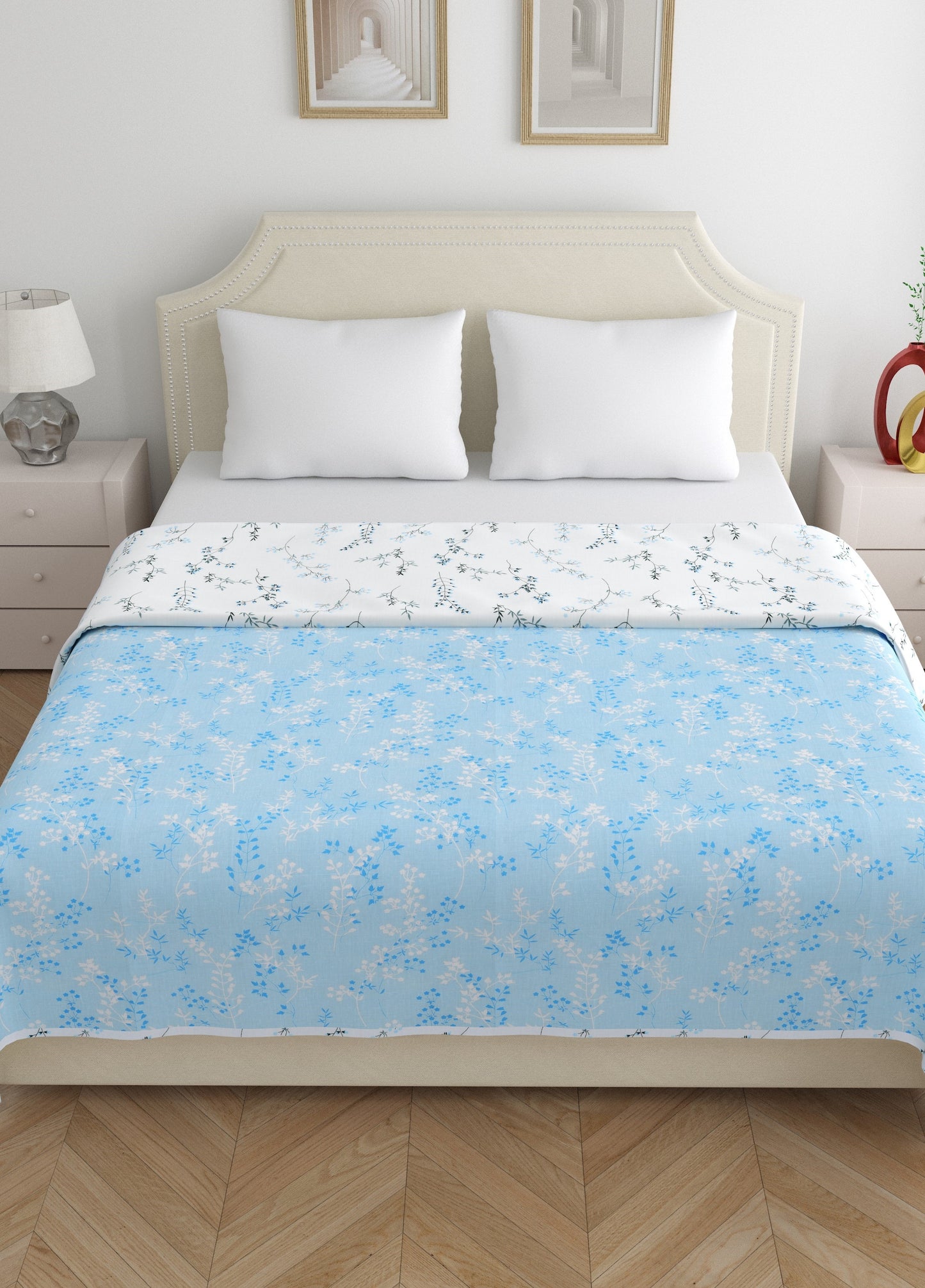 Home Ecstasy 100% Cotton Floral Dohar | 210 GSM | Blue