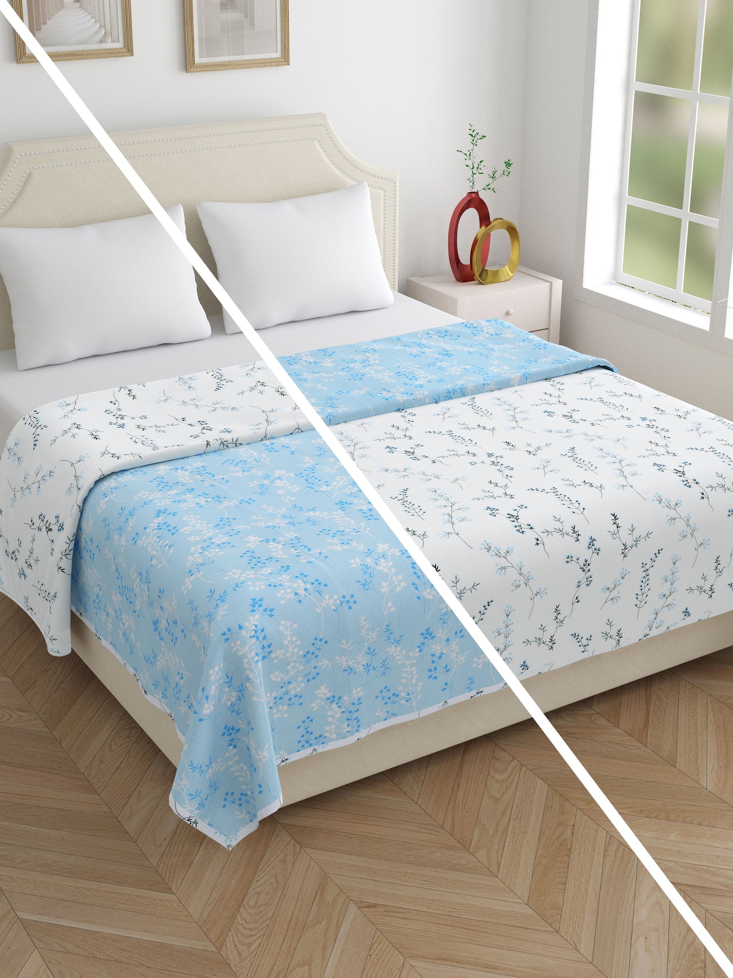 Home Ecstasy 100% Cotton Floral Dohar | 210 GSM | Blue