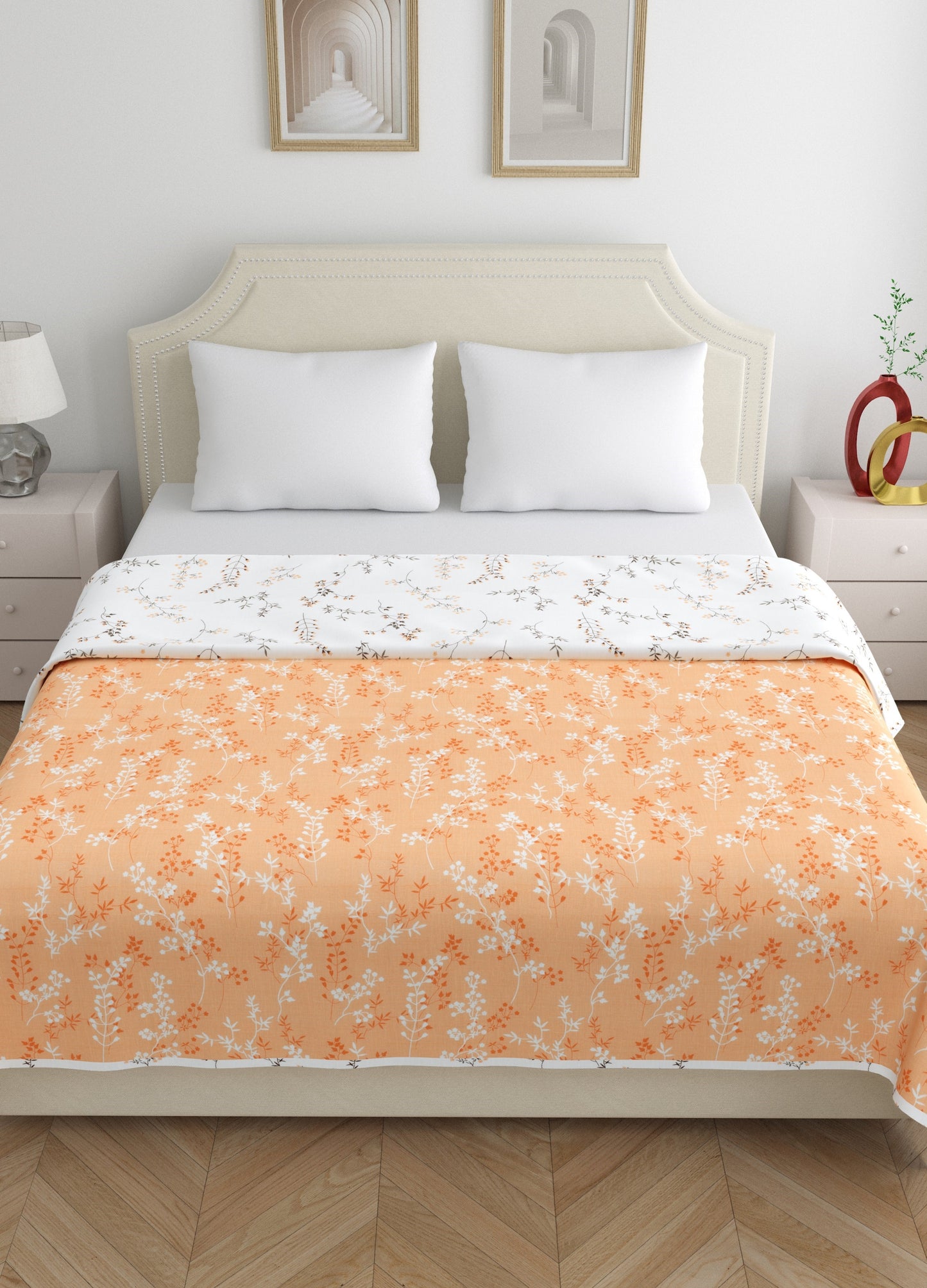 Home Ecstasy 100% Cotton Floral Dohar | 210 GSM | Orange