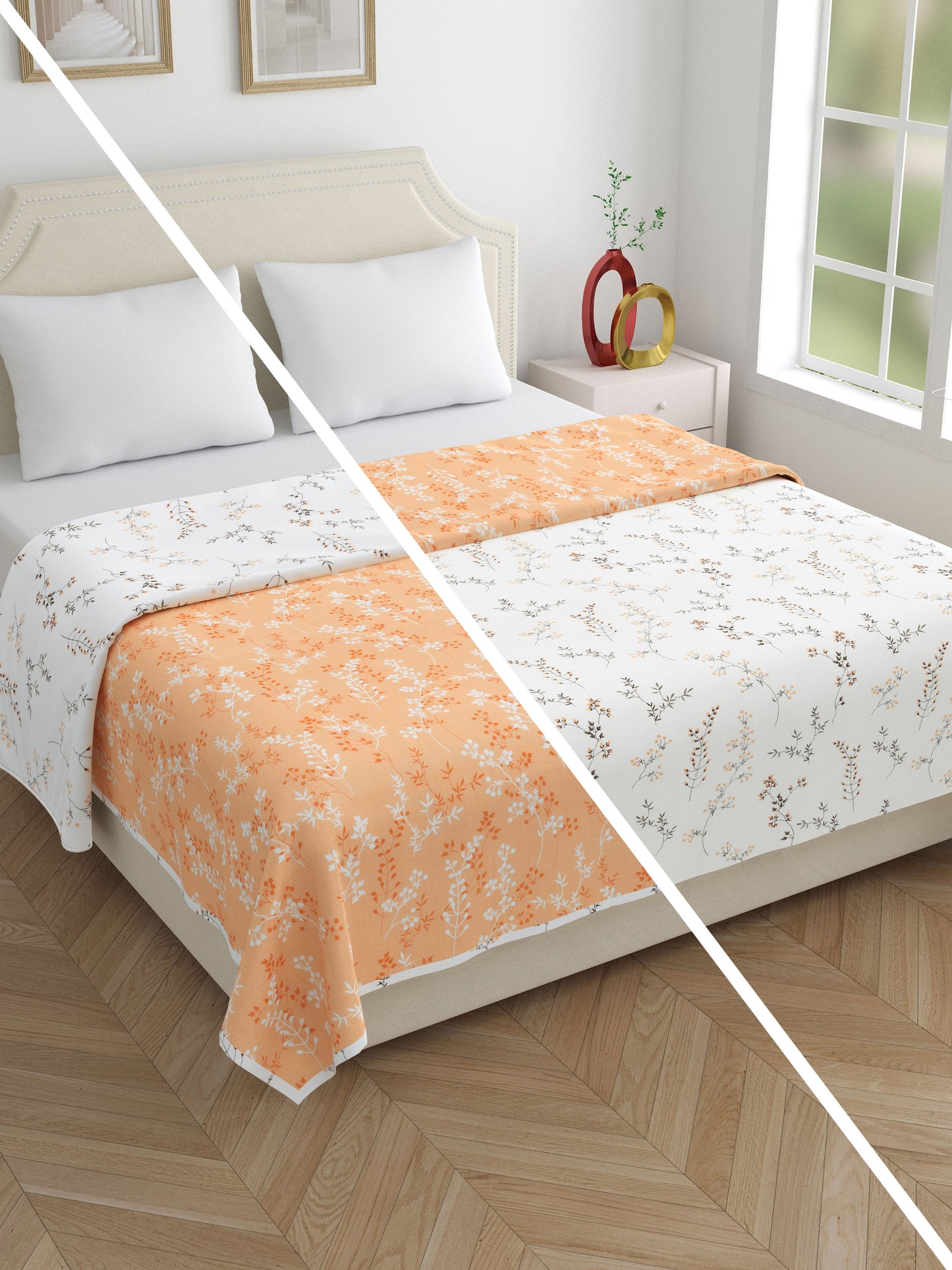 Home Ecstasy 100% Cotton Floral Dohar | 210 GSM | Orange