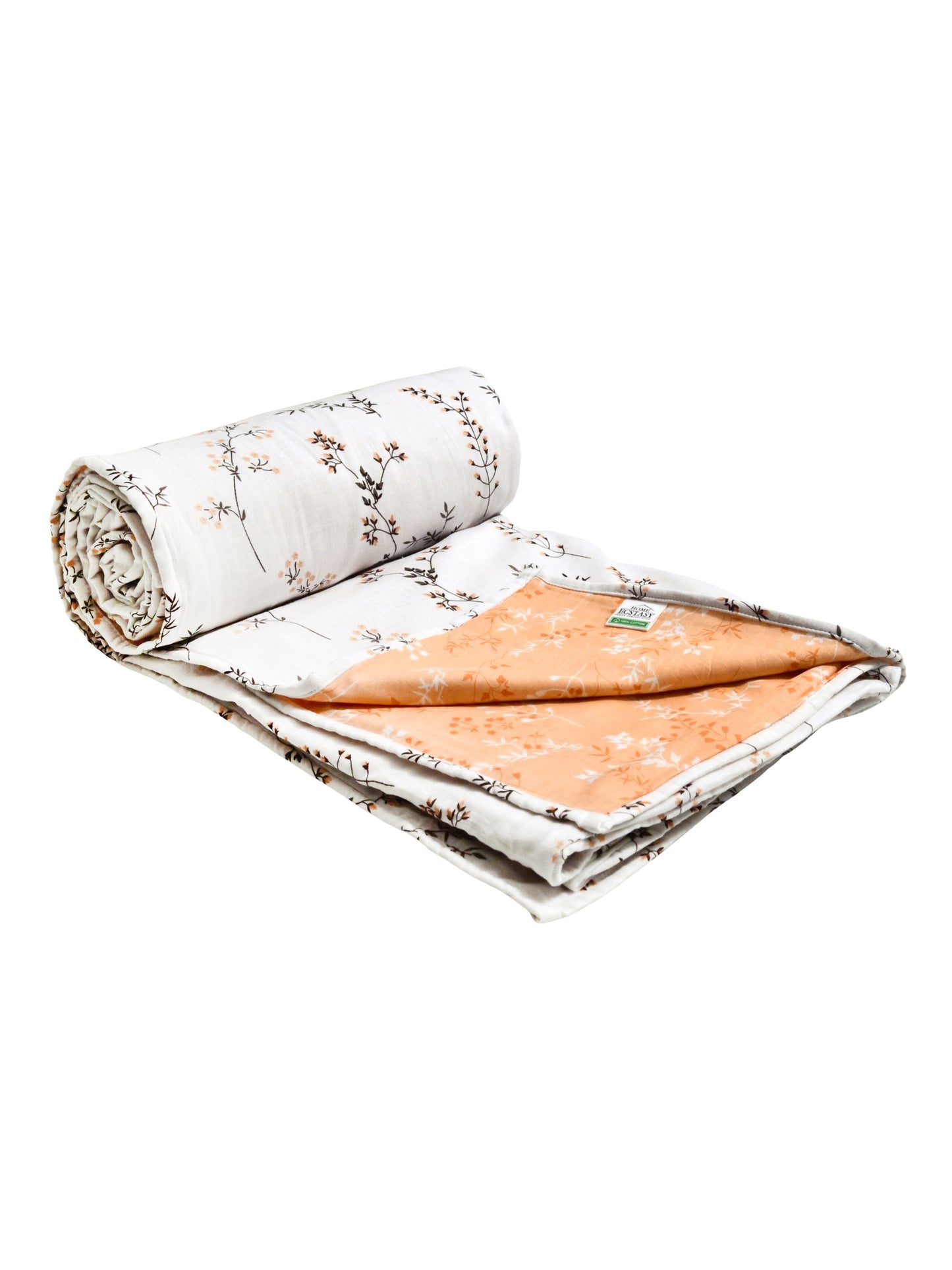 Home Ecstasy 100% Cotton Floral Dohar | 210 GSM | Orange
