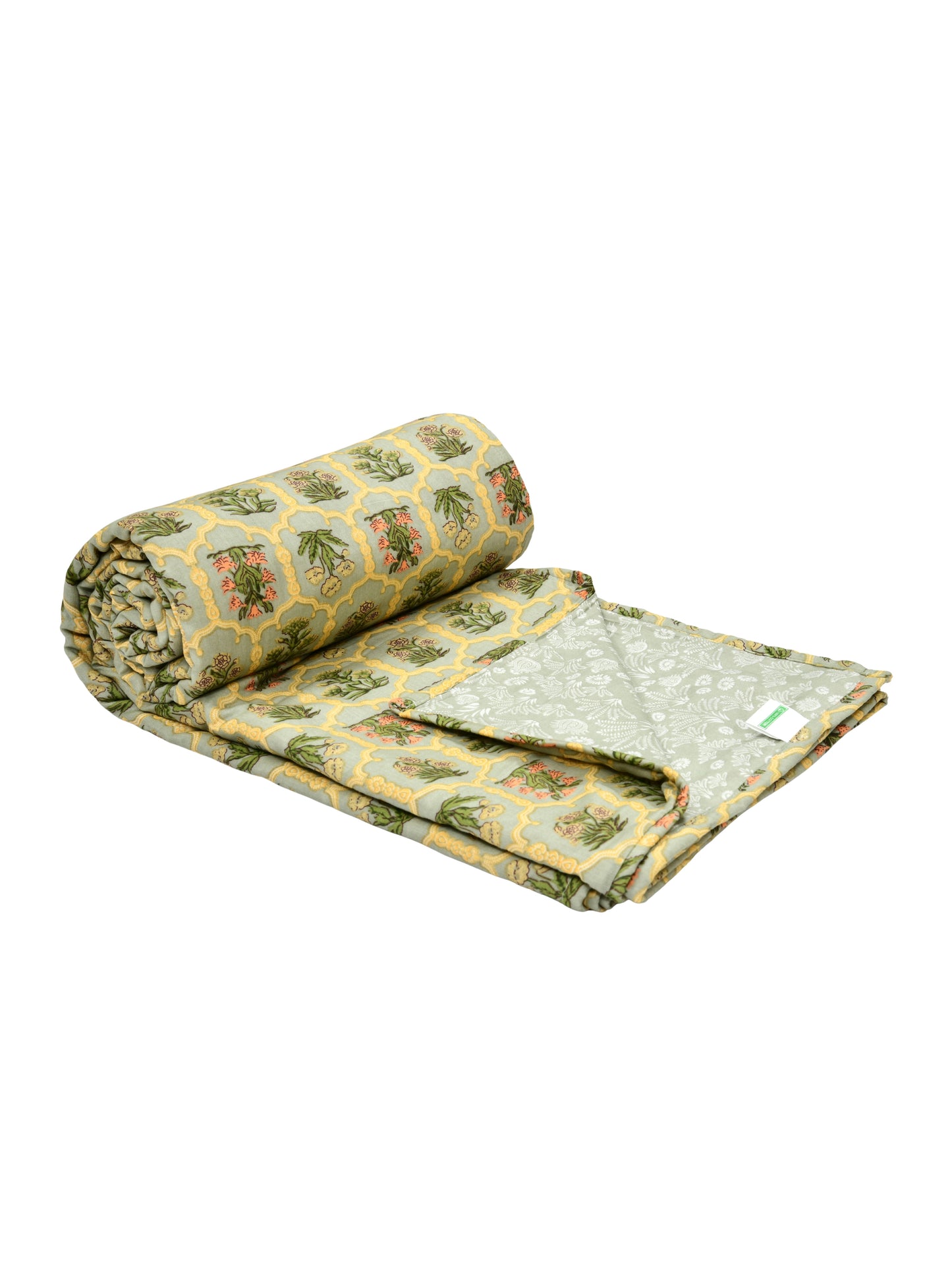 Home Ecstasy 100% Cotton 210 GSM Floral Dohar - Colour: Olive