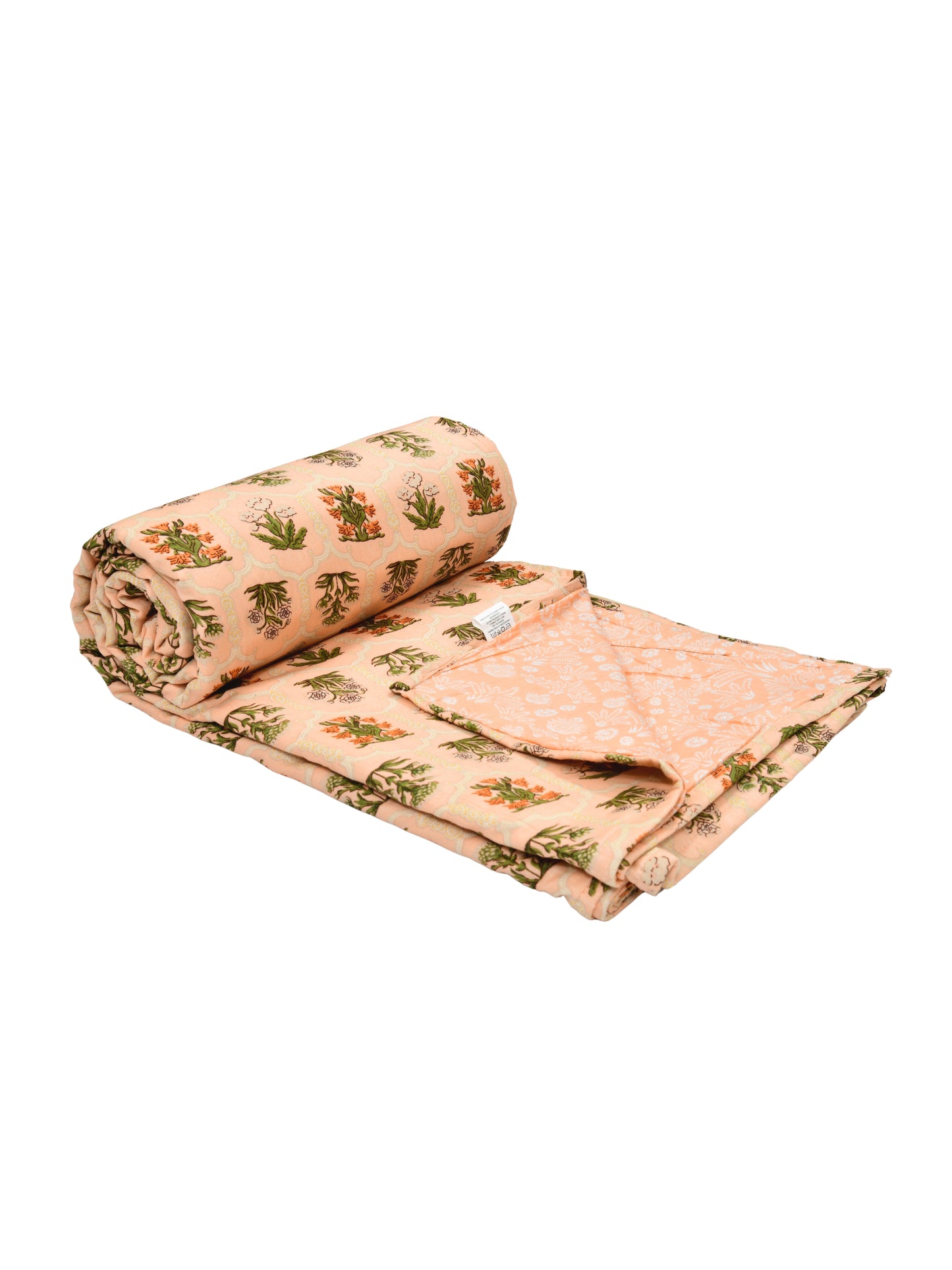 Home Ecstasy 100% Cotton 210 GSM Floral Dohar - Colour: Peach