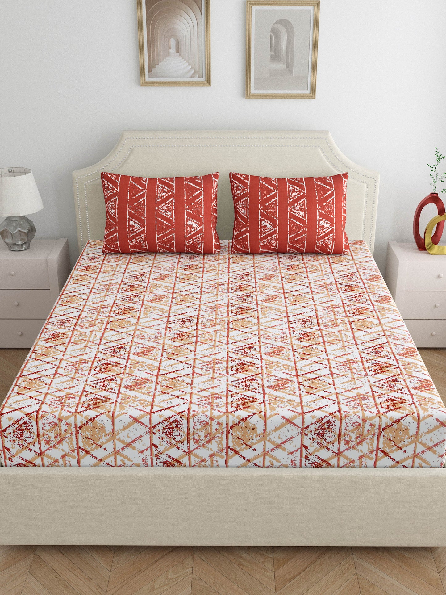 Dreamscape 100% Cotton Abstract Bedsheet Set | 180 TC | Rust