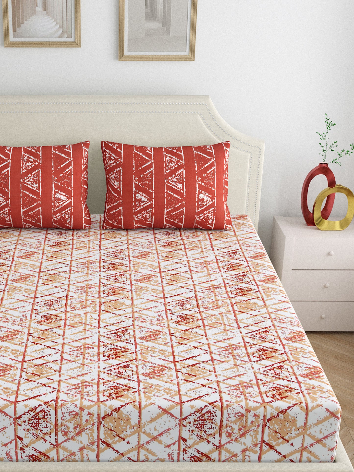 Dreamscape 100% Cotton Abstract Bedsheet Set | 180 TC | Rust