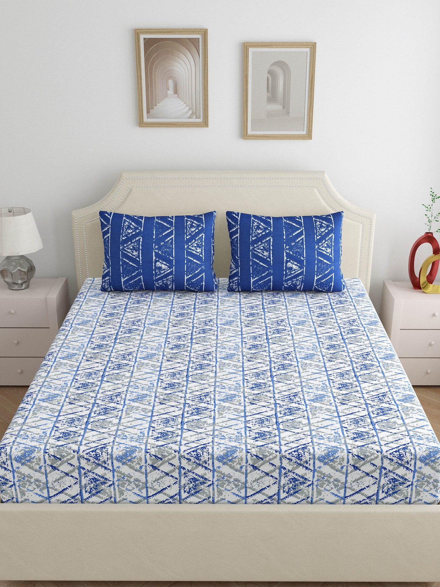 Dreamscape 100% Cotton Abstract Bedsheet Set | 180 TC | Blue