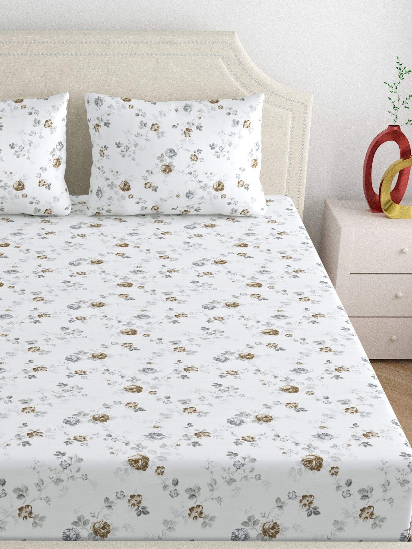Dreamscape 100% Cotton Floral Bedsheet Set | 300 TC | Green