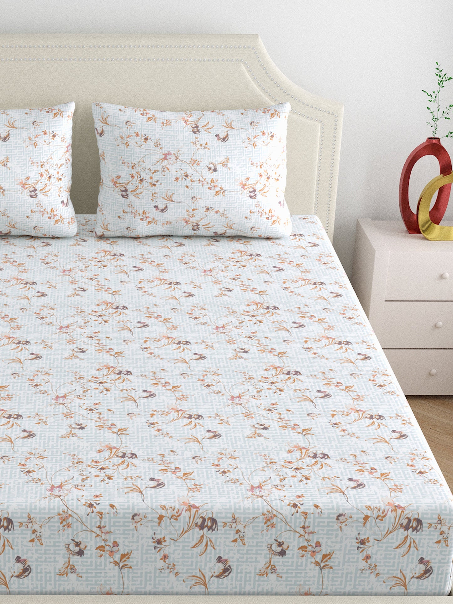 Dreamscape 100% Cotton Floral Bedsheet Set | 250 TC | Sea Green