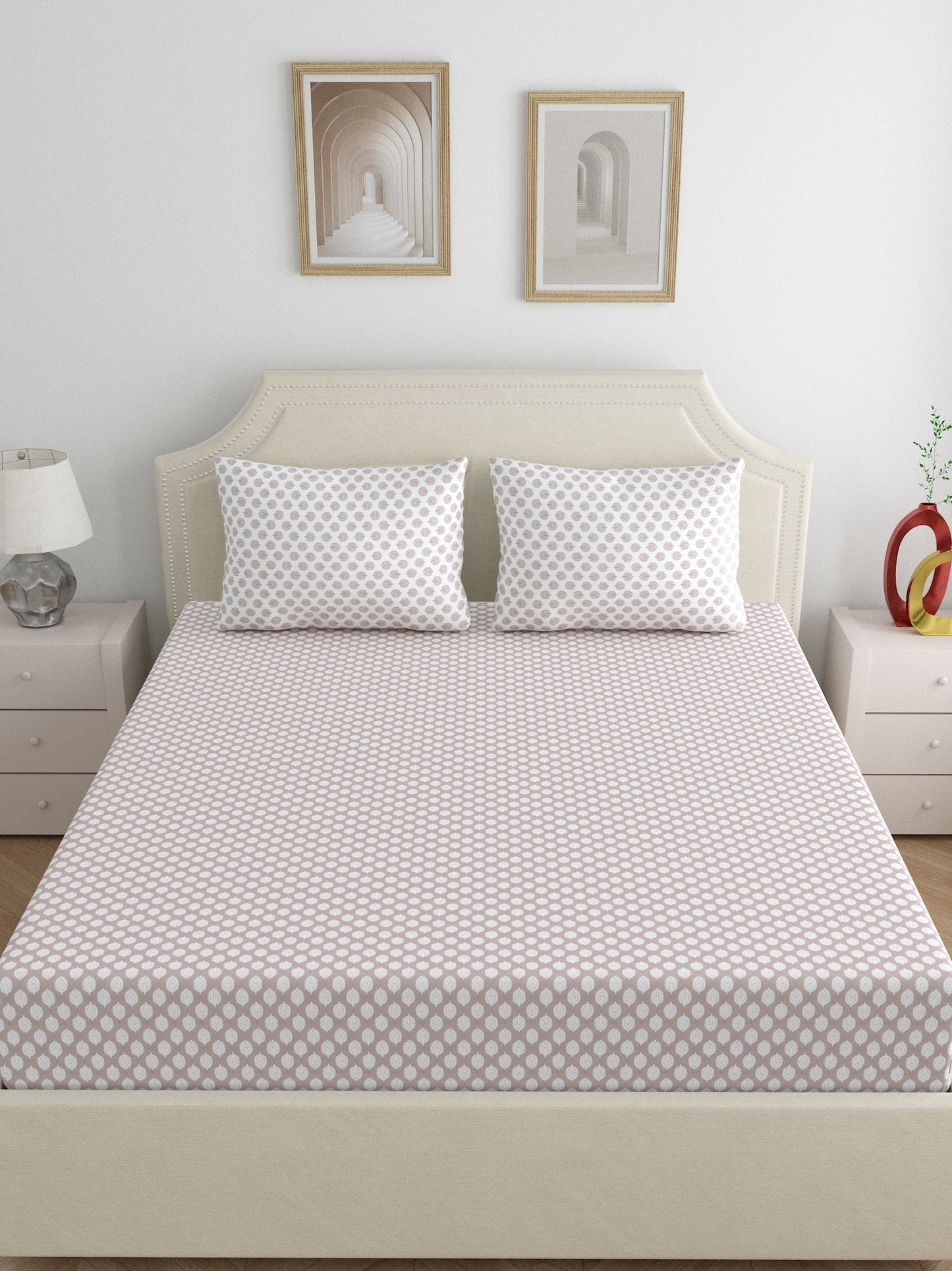 Dreamscape 100% Cotton Abstract Bedsheet Set | 250 TC | Brown