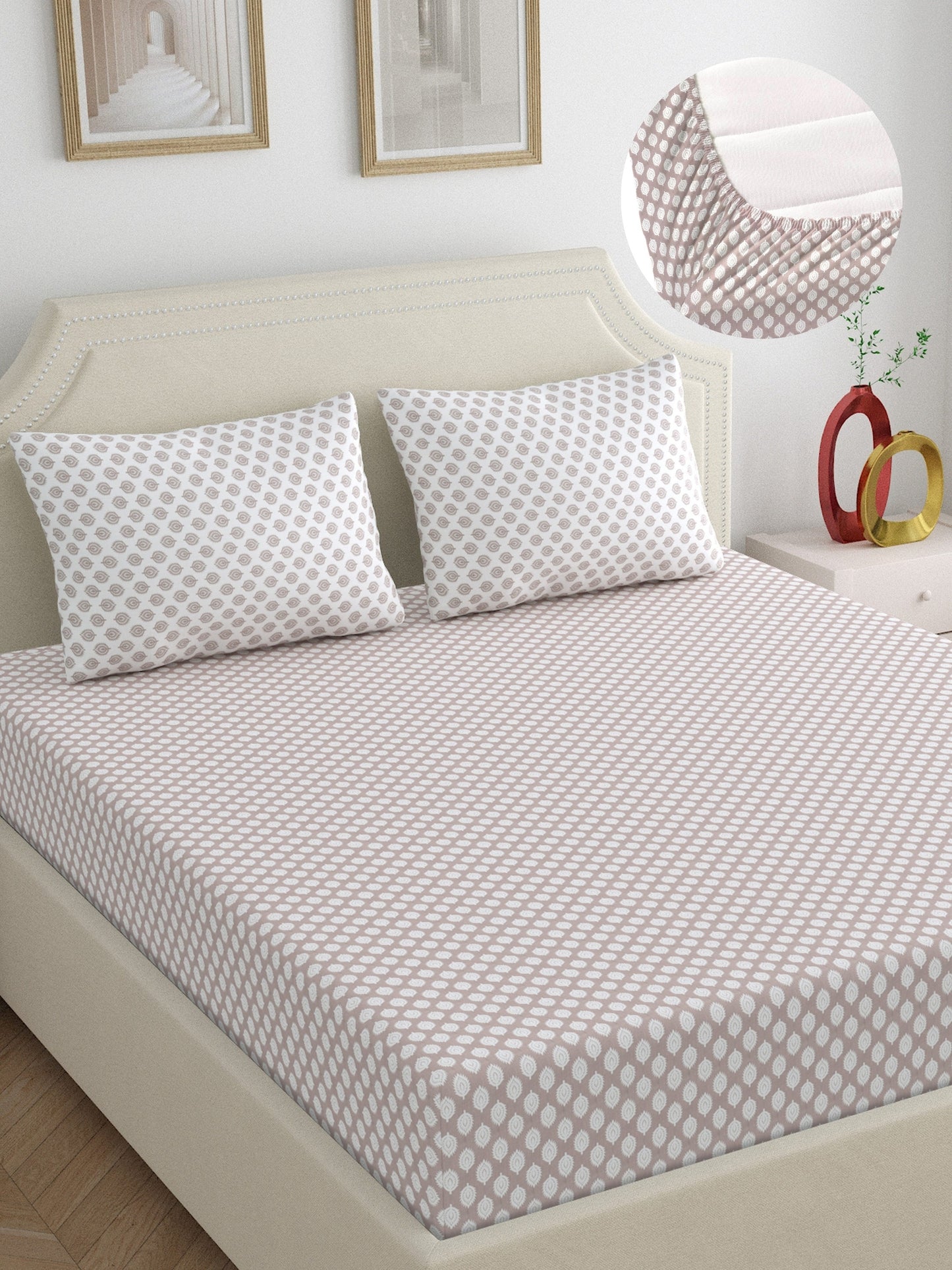 Dreamscape 100% Cotton Abstract Bedsheet Set | 250 TC | Brown