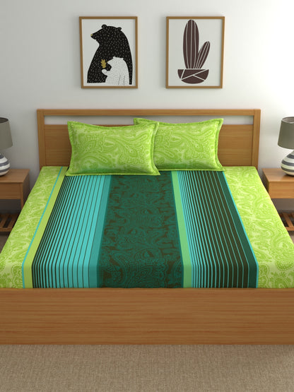 Home Ecstasy 100% Cotton Stripe Bedsheet Set | 140 TC | Lime Green