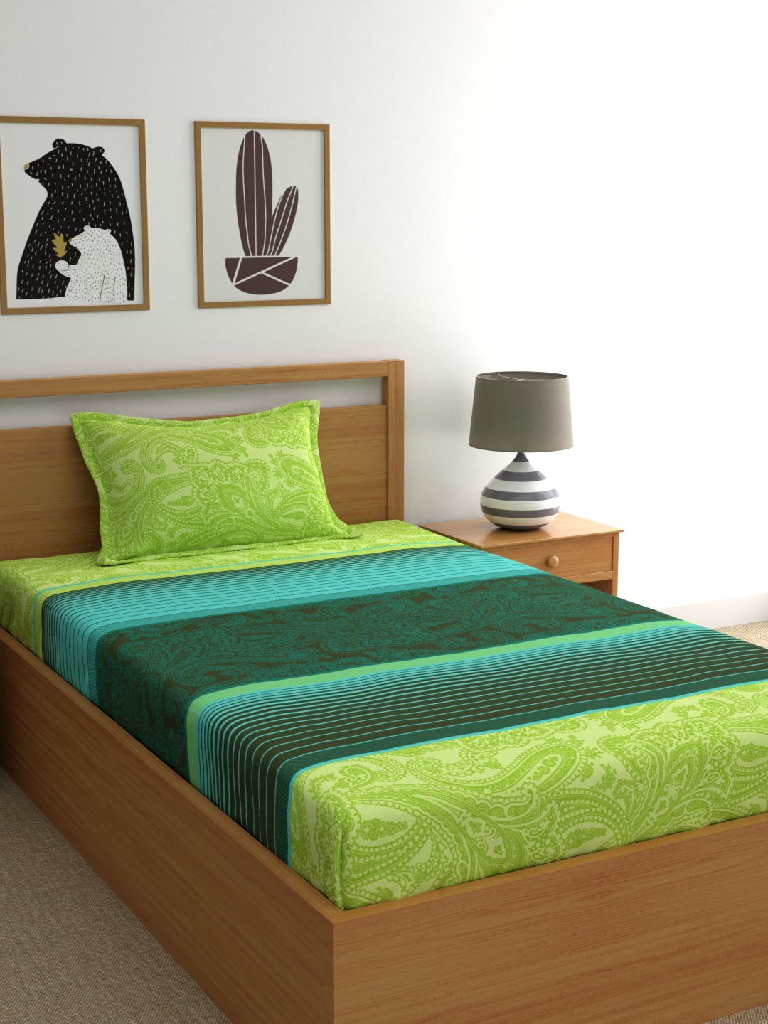 Home Ecstasy 100% Cotton Stripe Bedsheet Set