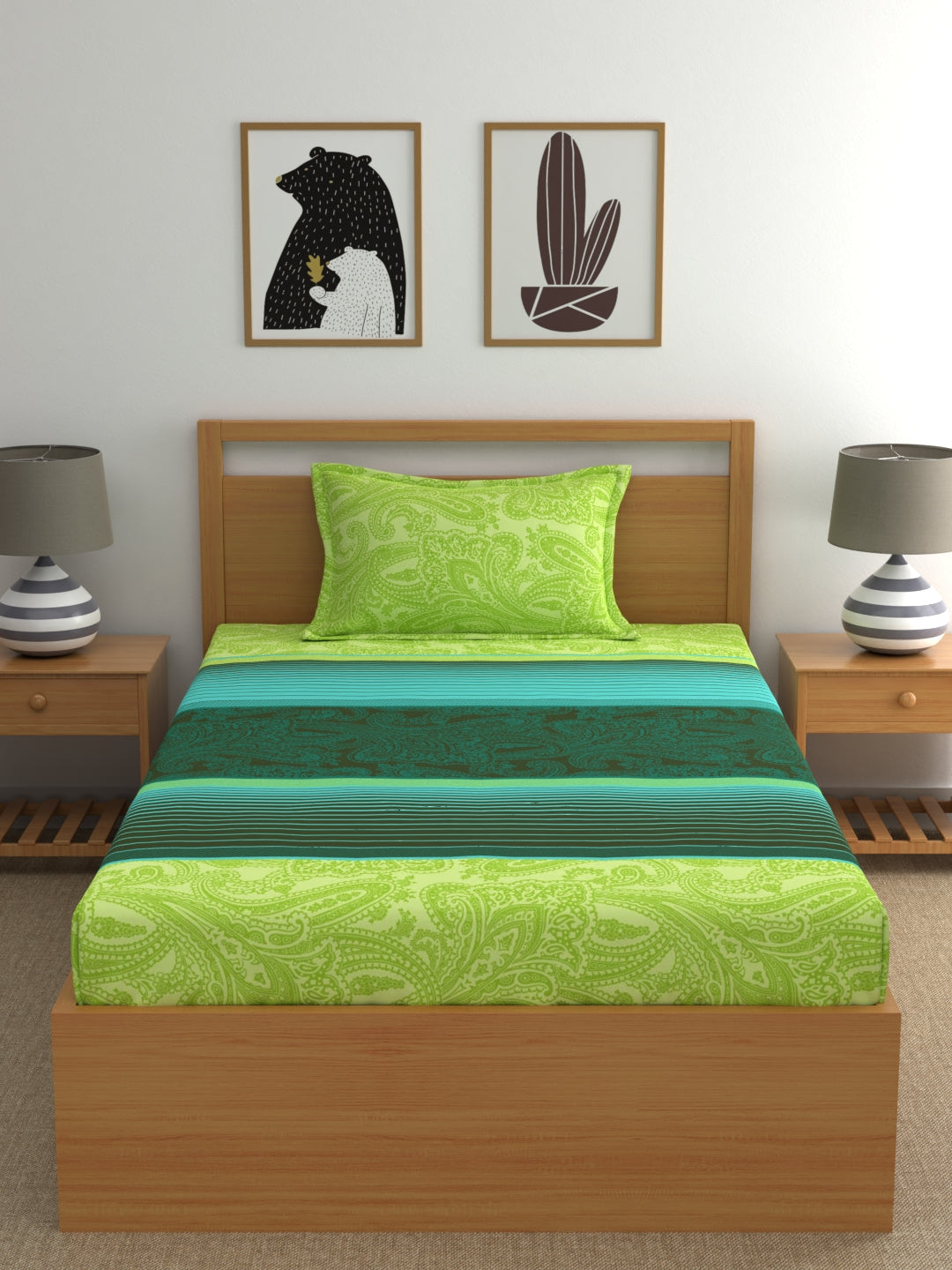 Home Ecstasy 100% Cotton Stripe Bedsheet Set