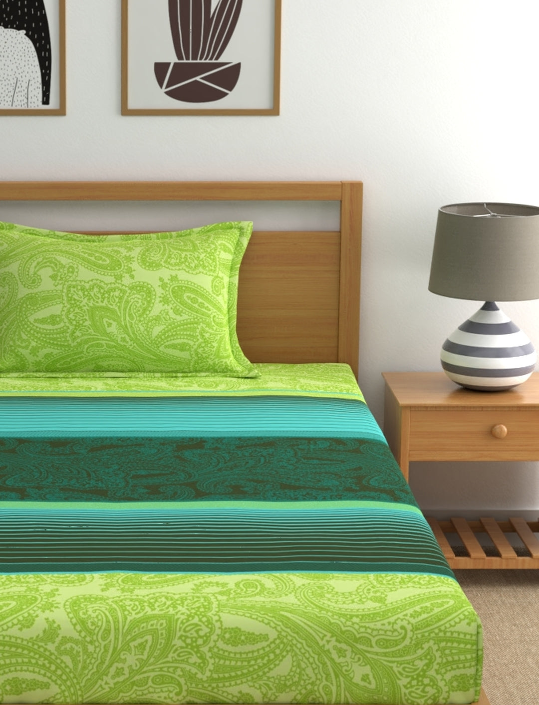 Home Ecstasy 100% Cotton Stripe Bedsheet Set