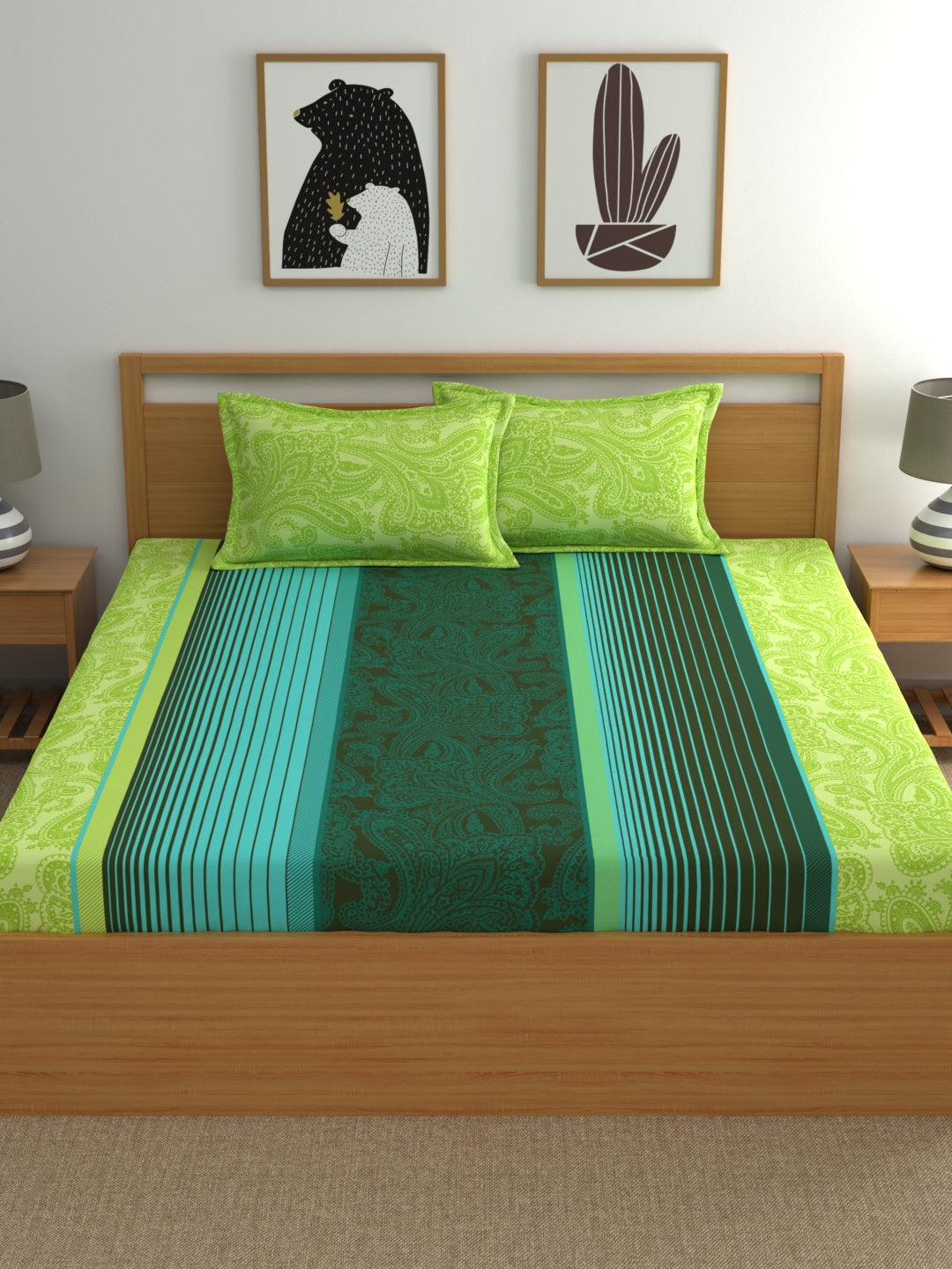 Home Ecstasy 100% Cotton Stripe Bedsheet Set