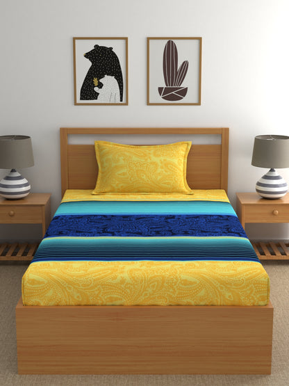 Home Ecstasy Wrinkle-Free Stripe Bedsheet Set | 100 GSM | Blue