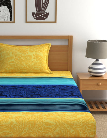 Home Ecstasy Wrinkle-Free Stripe Bedsheet Set | 100 GSM | Blue