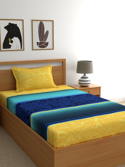 Home Ecstasy Wrinkle-Free Stripe Bedsheet Set | 100 GSM | Blue