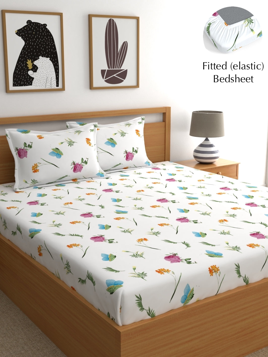 Decco 100% Cotton 120 TC Floral Bedsheet Set - Colour: White