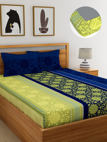 Dreamscape Wrinkle and Fade Resistant 140 GSM Floral Bedsheet Set - Colour: Blue