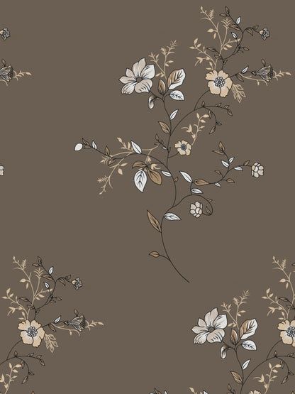 Dreamscape Wrinkle Free Floral Bedsheet Set | 120 GSM | Dark Brown
