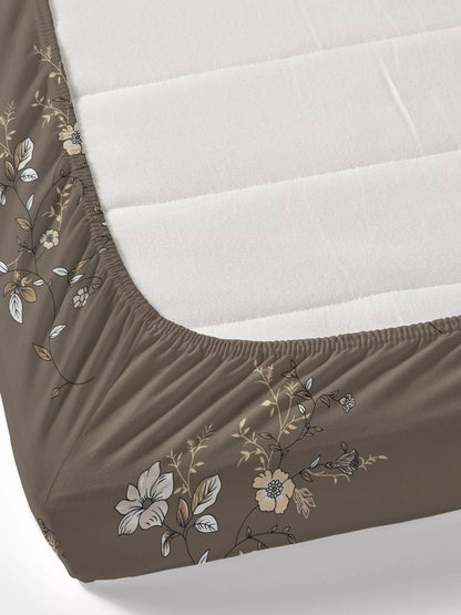Dreamscape Wrinkle Free Floral Bedsheet Set | 120 GSM | Dark Brown