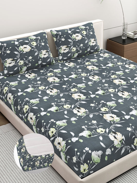 Dreamscape Wrinkle Free Floral Bedsheet Set | 120 GSM | Light Brown