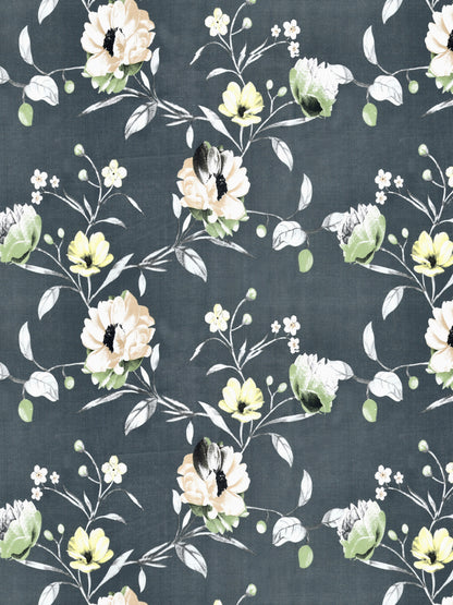 Dreamscape Wrinkle Free Floral Bedsheet Set | 120 GSM | Dark Grey