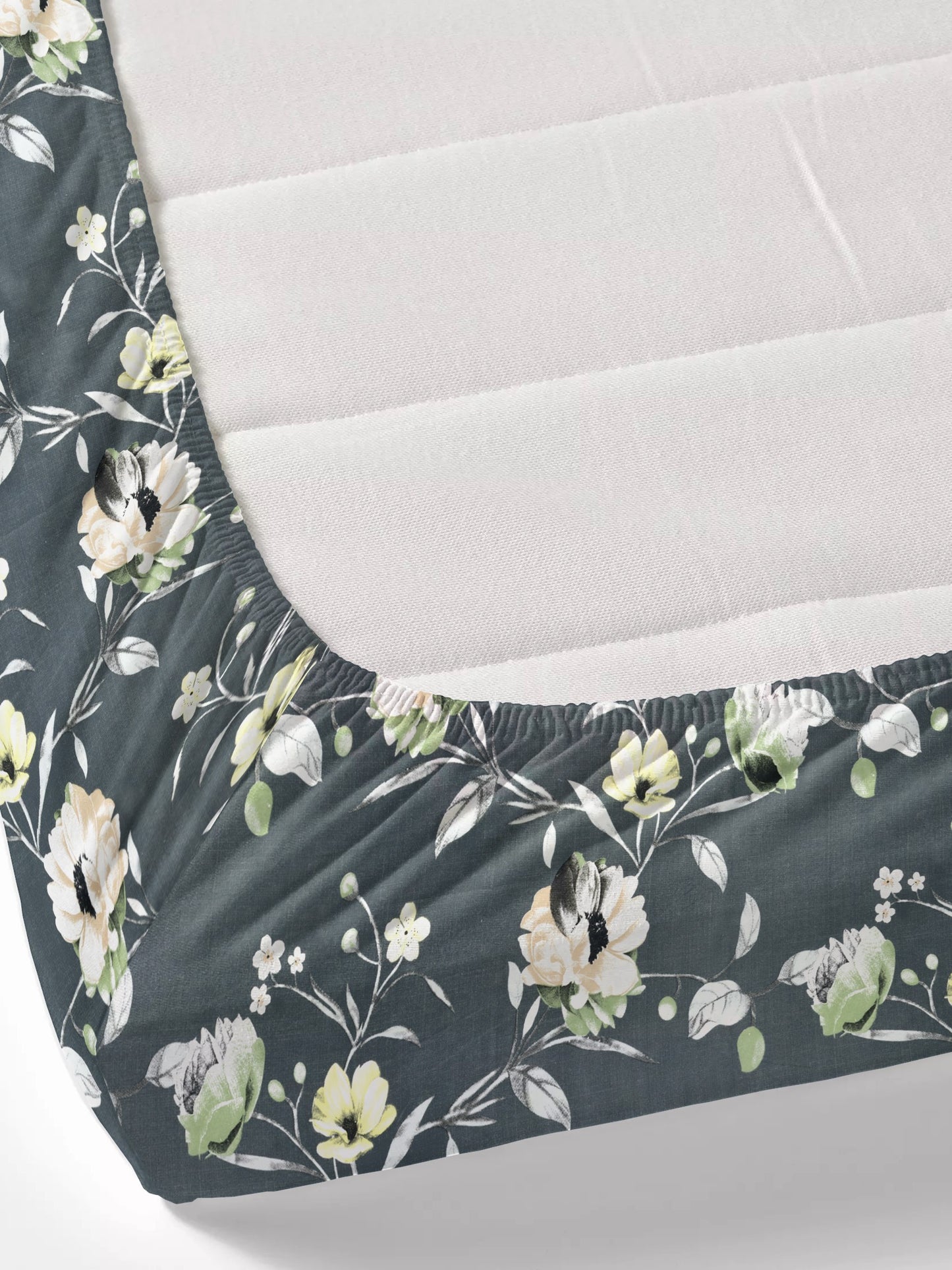 Dreamscape Wrinkle Free Floral Bedsheet Set | 120 GSM | Dark Grey