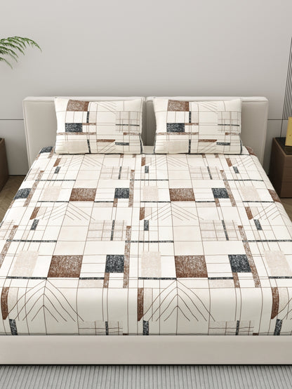 Dreamscape Wrinkle Free Geometric Bedsheet Set | 120 GSM | Light Brown