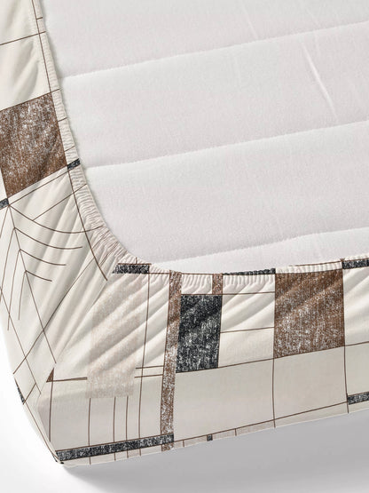 Dreamscape Wrinkle Free Geometric Bedsheet Set | 120 GSM | Light Brown