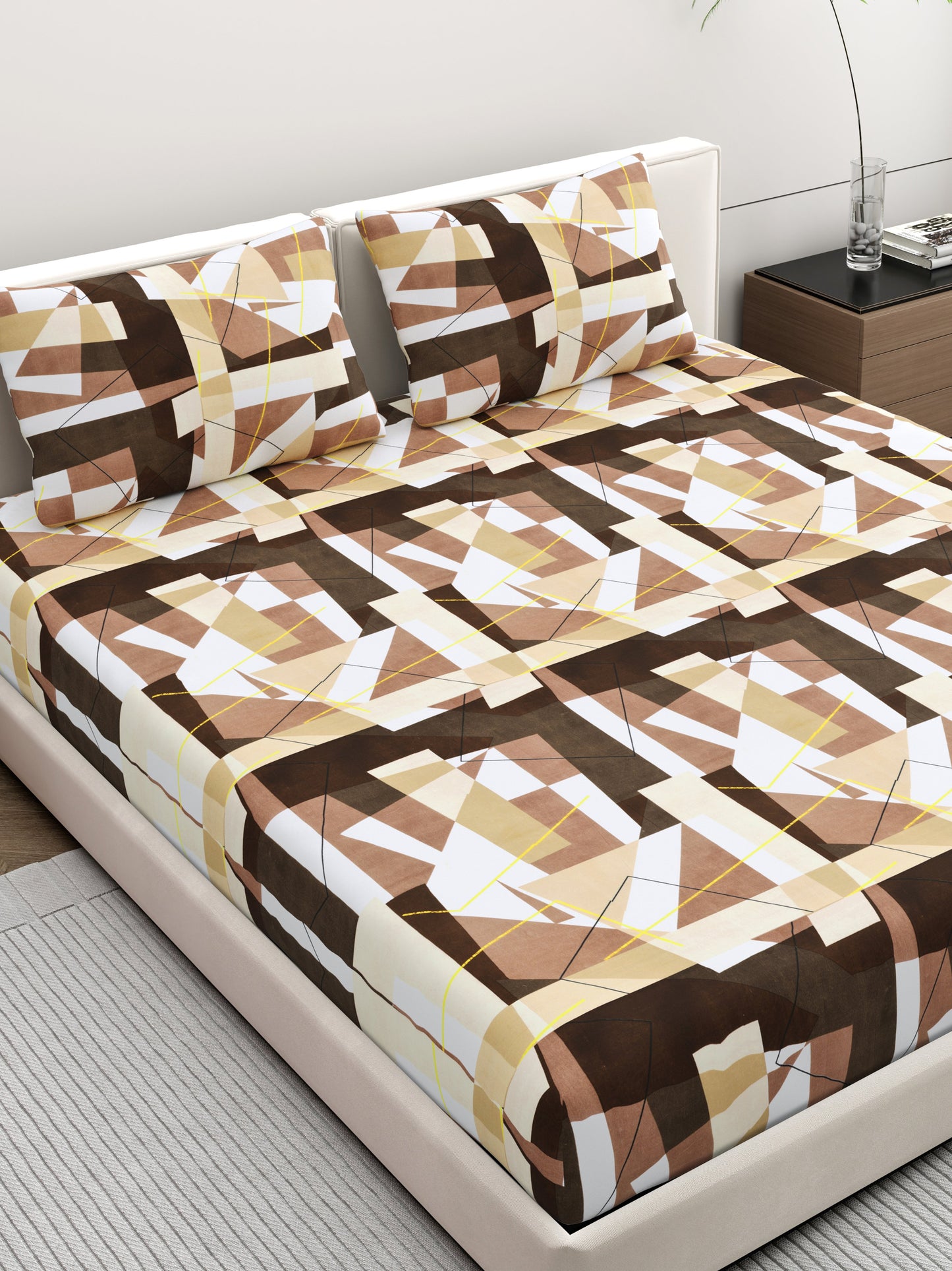 Dreamscape Wrinkle Free Abstract Bedsheet Set | 120 GSM | Brown