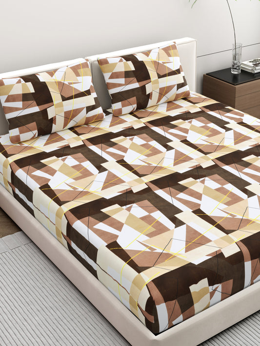 Dreamscape Wrinkle Free Abstract Bedsheet Set | 120 GSM | Brown