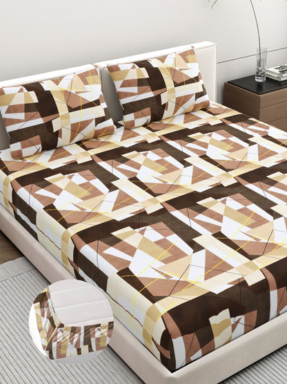 Dreamscape Wrinkle Free Abstract Bedsheet Set | 120 GSM | Brown