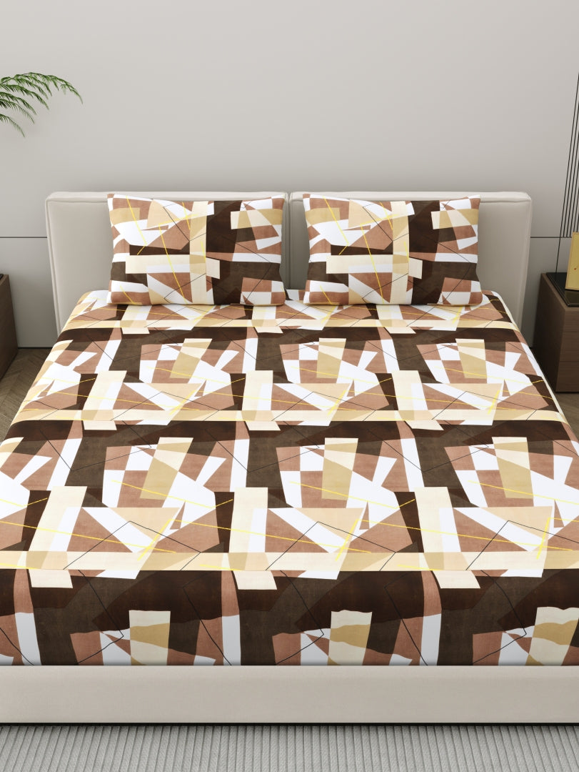 Dreamscape Wrinkle Free Abstract Bedsheet Set | 120 GSM | Brown