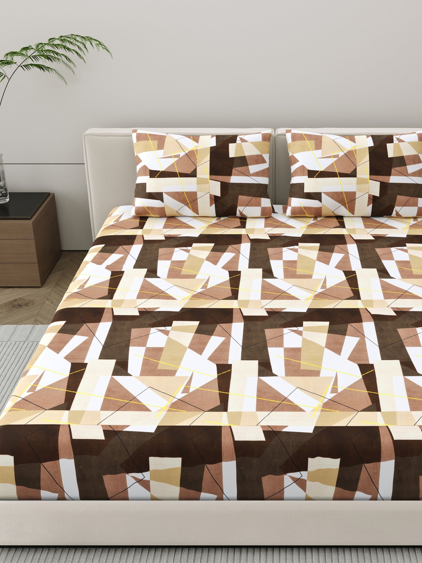 Dreamscape Wrinkle Free Abstract Bedsheet Set | 120 GSM | Brown