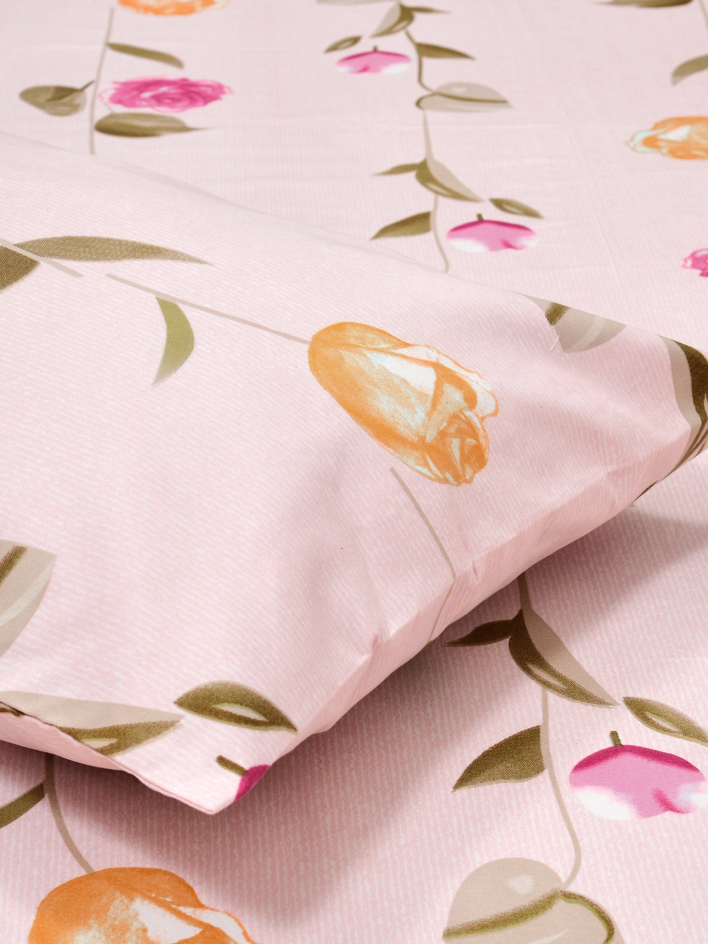 Dreamscape Wrinkle Free Floral Bedsheet Set | 120 GSM | Pink