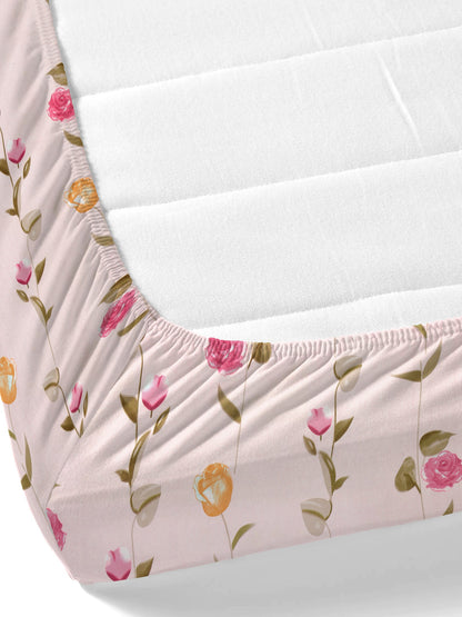 Dreamscape Wrinkle Free Floral Bedsheet Set | 120 GSM | Pink