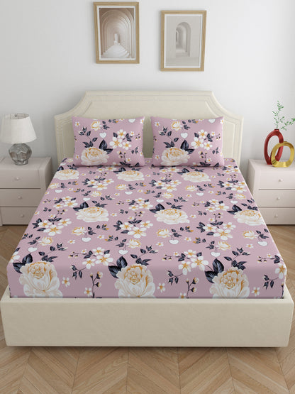 Home Ecstasy Wrinkle Free Floral Bedsheet Set | 120 GSM | Purple