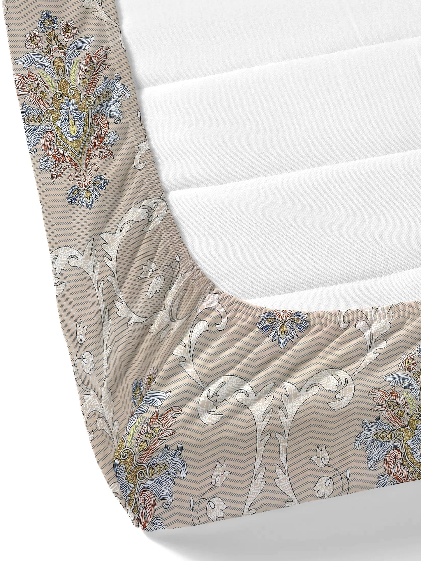 Dreamscape Wrinkle Free Floral Bedsheet Set | 120 GSM | Beige