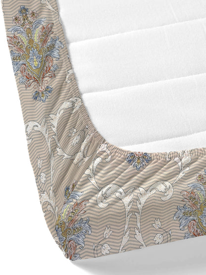 Dreamscape Wrinkle Free Floral Bedsheet Set | 120 GSM | Beige