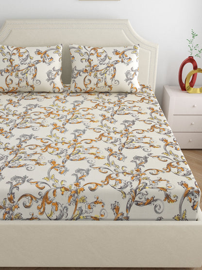 Home Ecstasy Wrinkle Free Floral Bedsheet Set | 140 GSM | Beige
