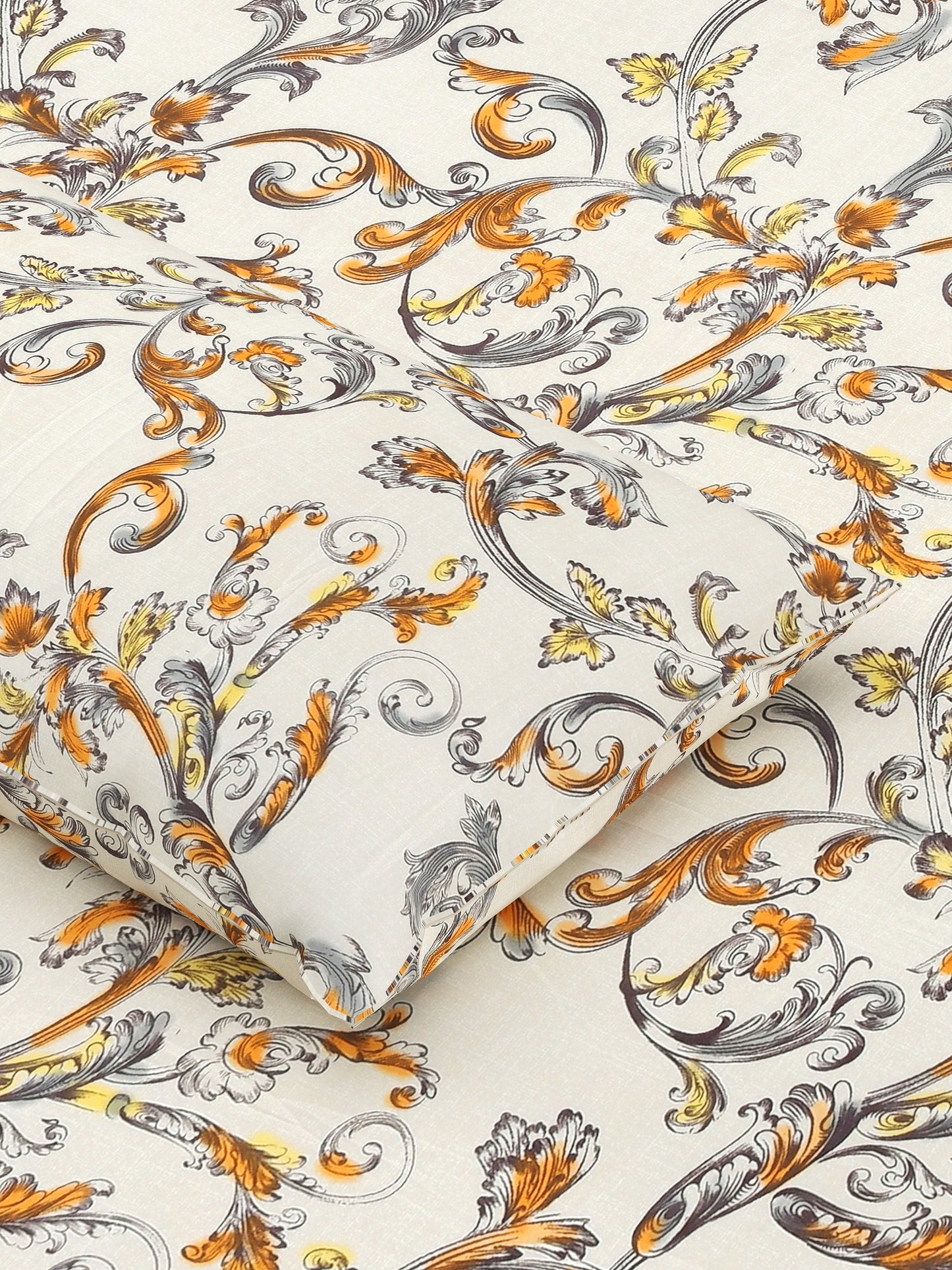 Home Ecstasy Wrinkle Free Floral Bedsheet Set | 140 GSM | Beige