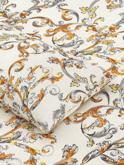 Home Ecstasy Wrinkle Free Floral Bedsheet Set | 140 GSM | Beige