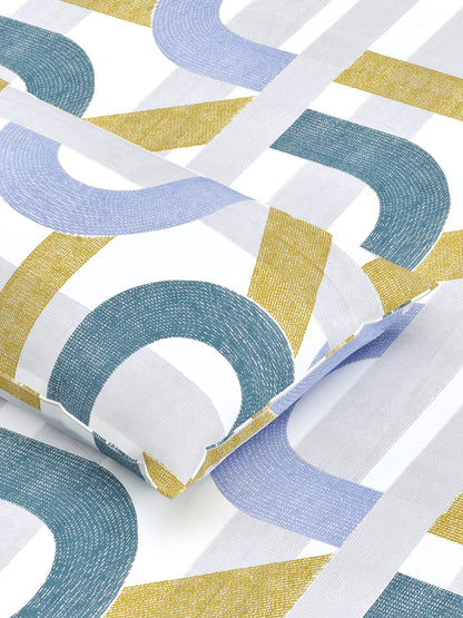 Home Ecstasy Wrinkle Free GEometric Bedsheet Set | 140 | Blue
