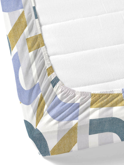 Home Ecstasy Wrinkle Free GEometric Bedsheet Set | 140 | Blue