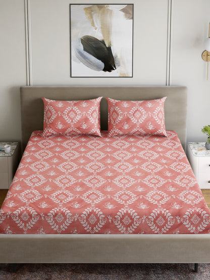 Dreamscape Wrinkle and Fade Resistant 140 GSM Floral Bedsheet Set - Colour: Coral