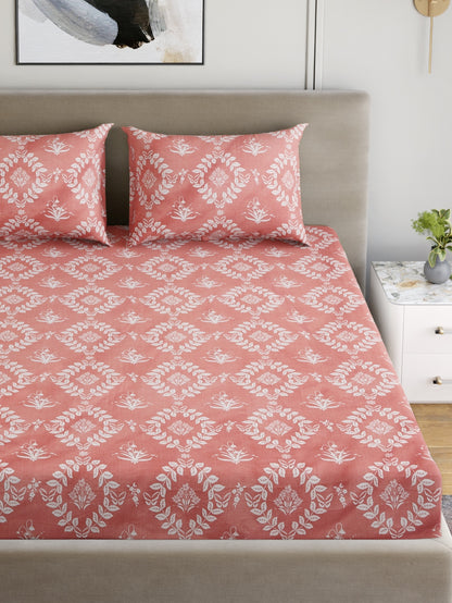 Dreamscape Wrinkle and Fade Resistant 140 GSM Floral Bedsheet Set - Colour: Coral