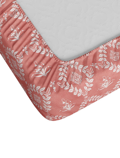 Dreamscape Wrinkle and Fade Resistant 140 GSM Floral Bedsheet Set - Colour: Coral